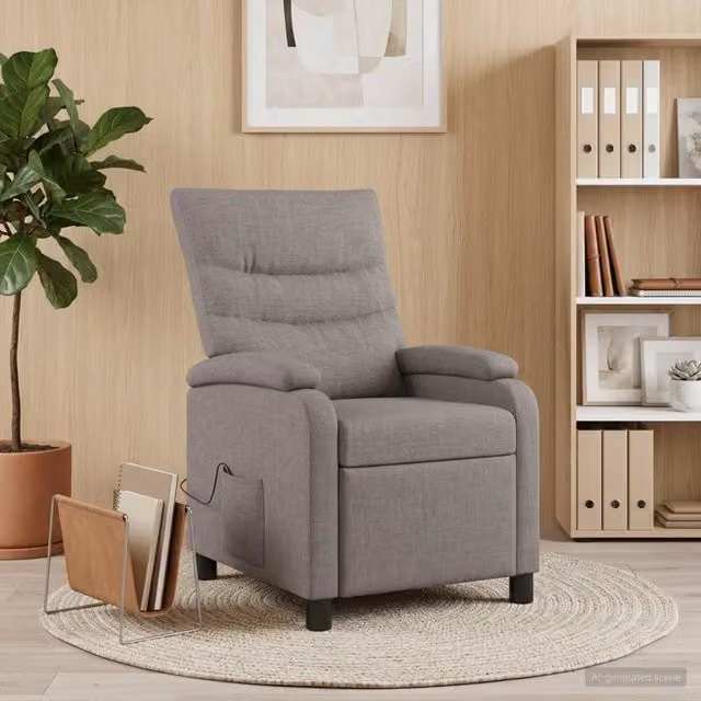 Poltrona Relax Recliner Moderna in Tessuto Tortora con Braccioli e Reclinazione Manuale – 1