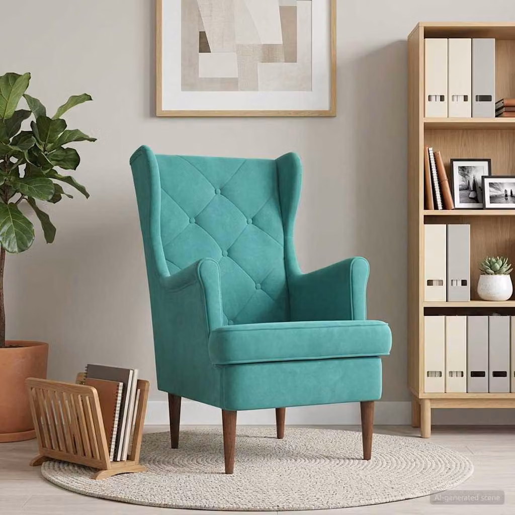 Poltrona moderna vidaXL in velluto turchese con braccioli e struttura in legno e metallo L: 79 cm, P: 65 cm, H: 100 cm
