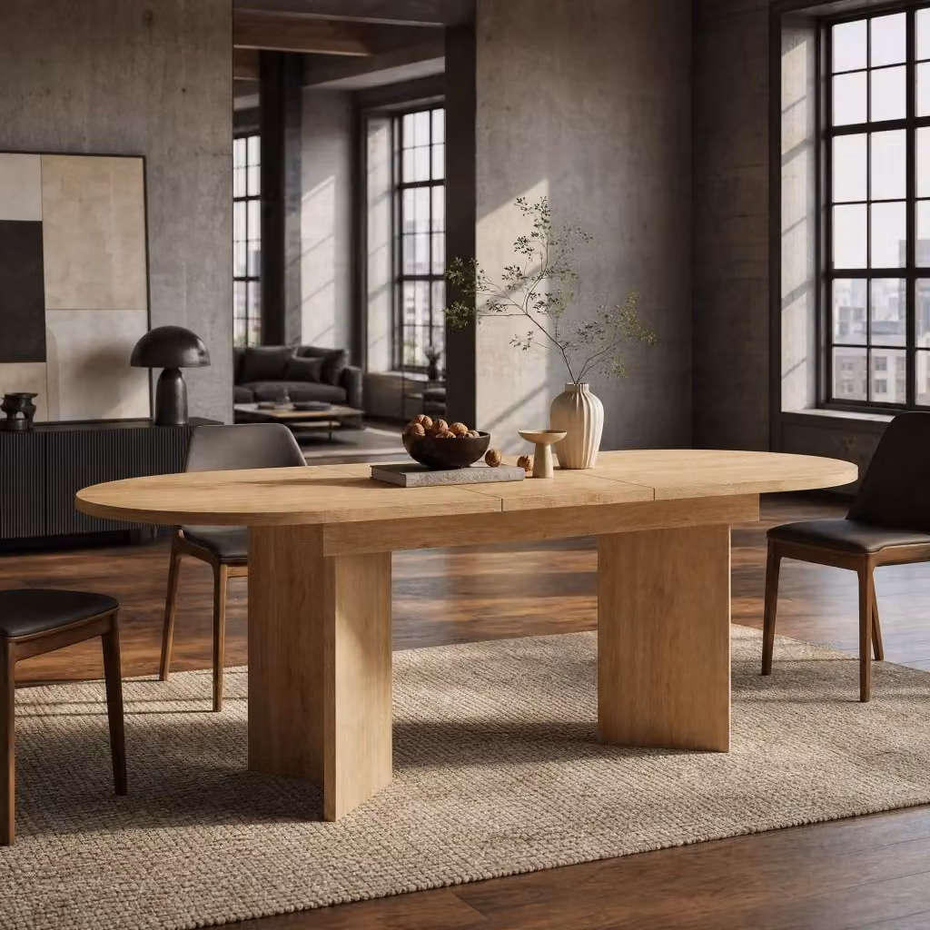 Tavolo da pranzo allungabile MIVRAY in MDF color rovere marrone con piano da 18 mm e angoli arrotondati per 4-8 persone – 2