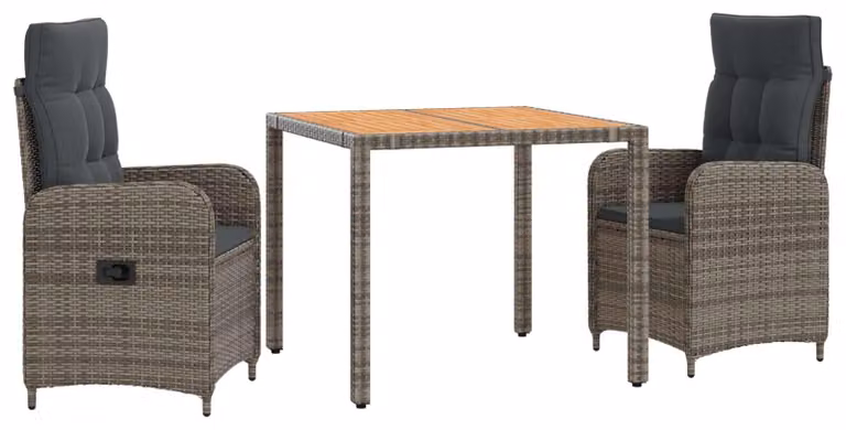 Set da tavolo da esterno, composto da 3 pezzi, nei colori grigio chiaro e grigio scuro
