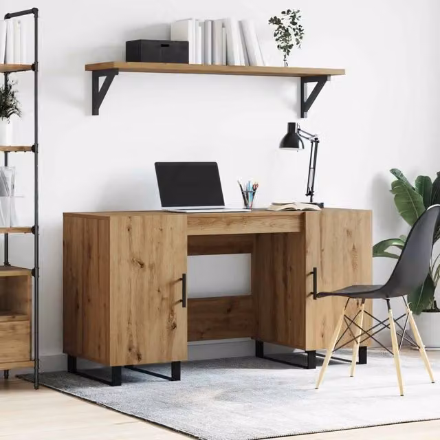 Scrivania da ufficio vidaXL in stile industriale color marrone con piano in legno e base in metallo L: 140,0 cm, P: 50,0 cm, H: 75,0 cm