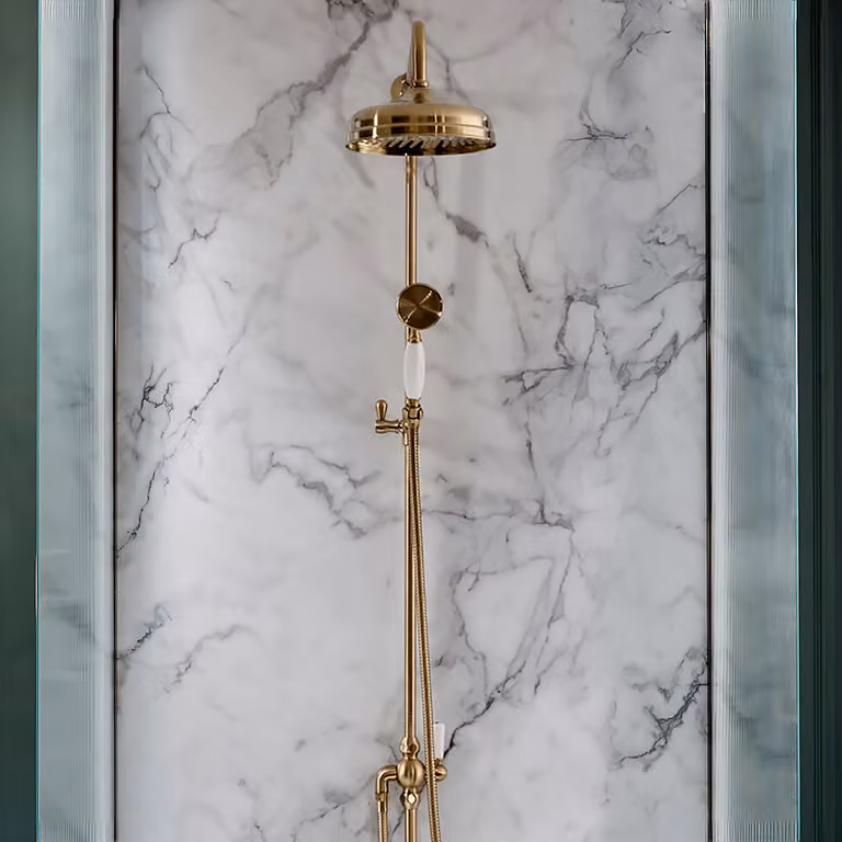 Colonna Doccia Tradizionale Oro Satinato - Soffione - doccetta - Stile elegante