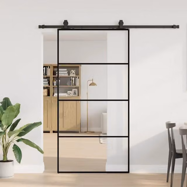 Porta Scorrevole Moderna VIDAXL in Vetro Trasparente con Telaio in Alluminio Nero L: 102,5 cm, H: 205 cm – 1