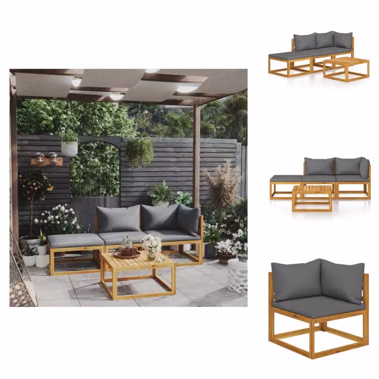 vidaXL Set da salotto da giardino 4 pezzi con cuscini in legno massiccio di acacia - Set di mobili da giardino