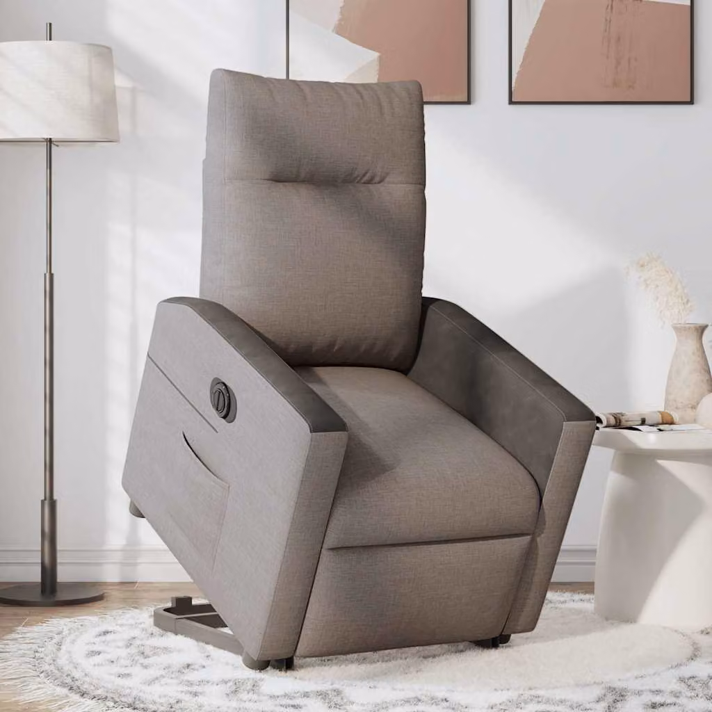 Poltrona Alzapersona Elettrica Reclinabile vidaXL in Tessuto Grigio e Nero con Braccioli per Senior