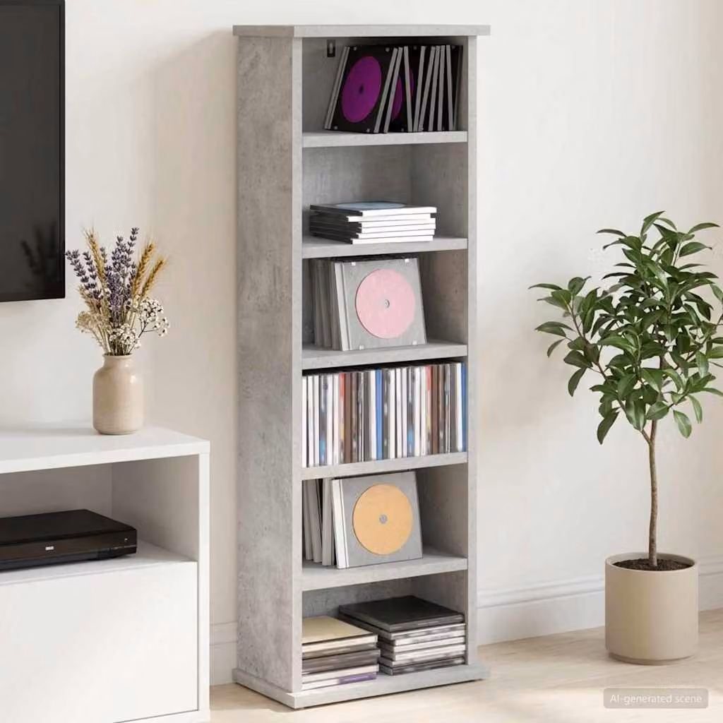 Mobile per CD vidaXL Grigio, con ripiani regolabili e scomparti multimediali, L 60 x P 17 x H 92 cm