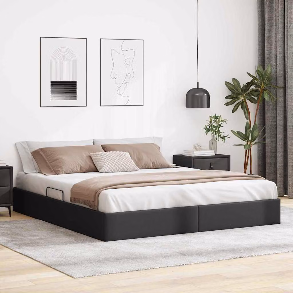 Letto con contenitore vidaXL in similpelle nero con base a sollevamento L: 193 cm, P: 203 cm
