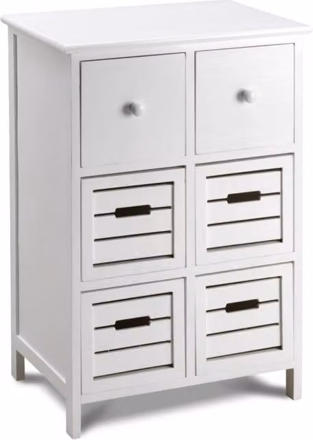 Mobiletto soggiorno Slome con 6 cassetti in legno di paulownia bianco L: 50 cm, P: 32 cm, H: 75 cm