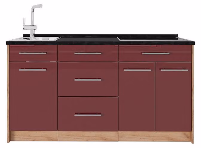 Cucine componibili piccole Vicco Fame-Line Bordeaux lucido 150 cm, PL Antracite, Model 65427