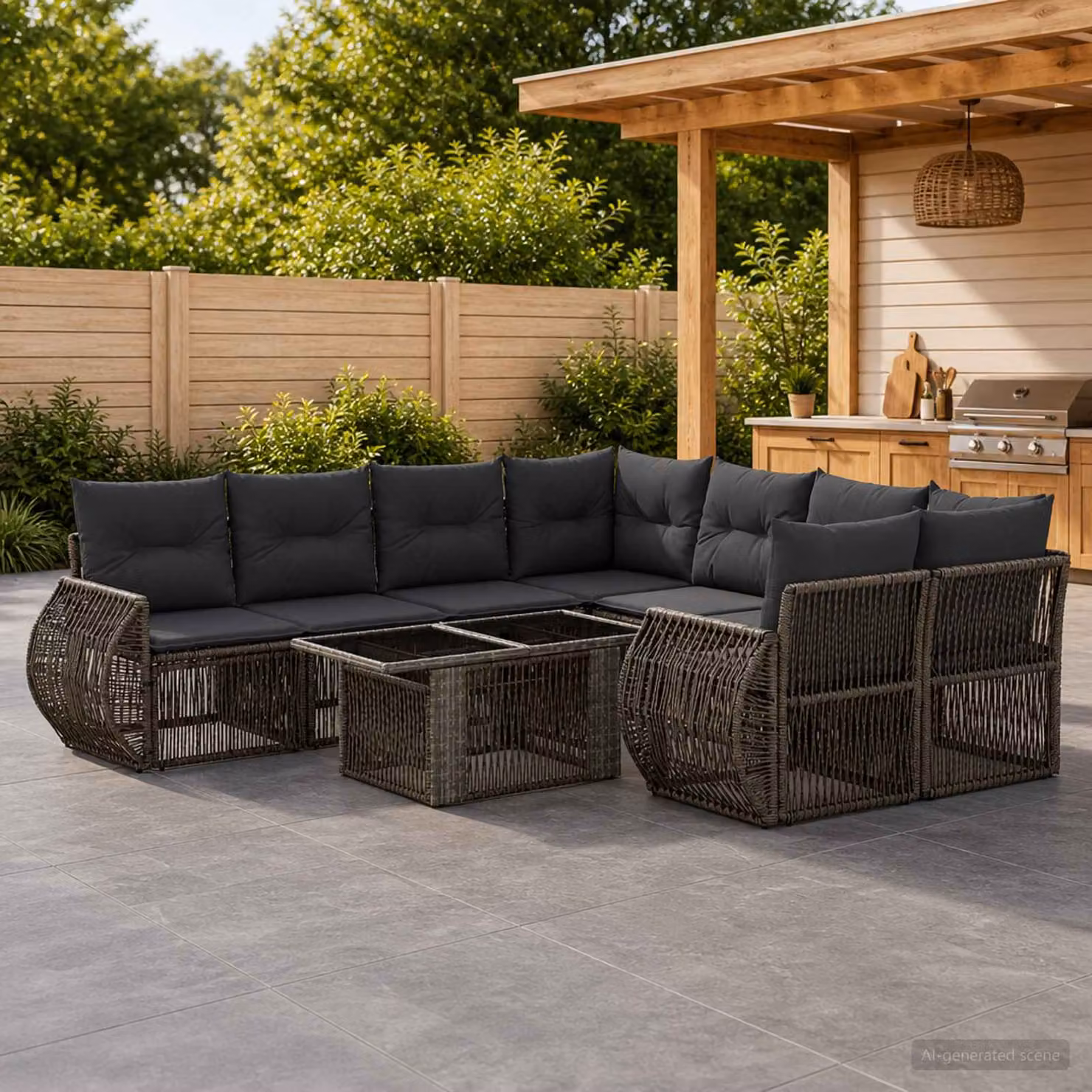 vidaXL Set Divano da Giardino 9 pz in Polyrattan Grigio e Antracite con Cuscini e Tavolino