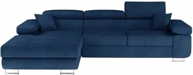 Divano angolare trasformabile AMANDA MEUBLORAMA blu con contenitore e funzione letto, L/P/H: 280 x 149 x 90 cm