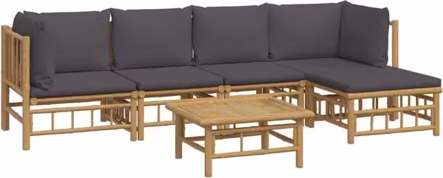 Set di mobili da giardino Outsunny in bambù con 6 pezzi e cuscini grigi per esterno