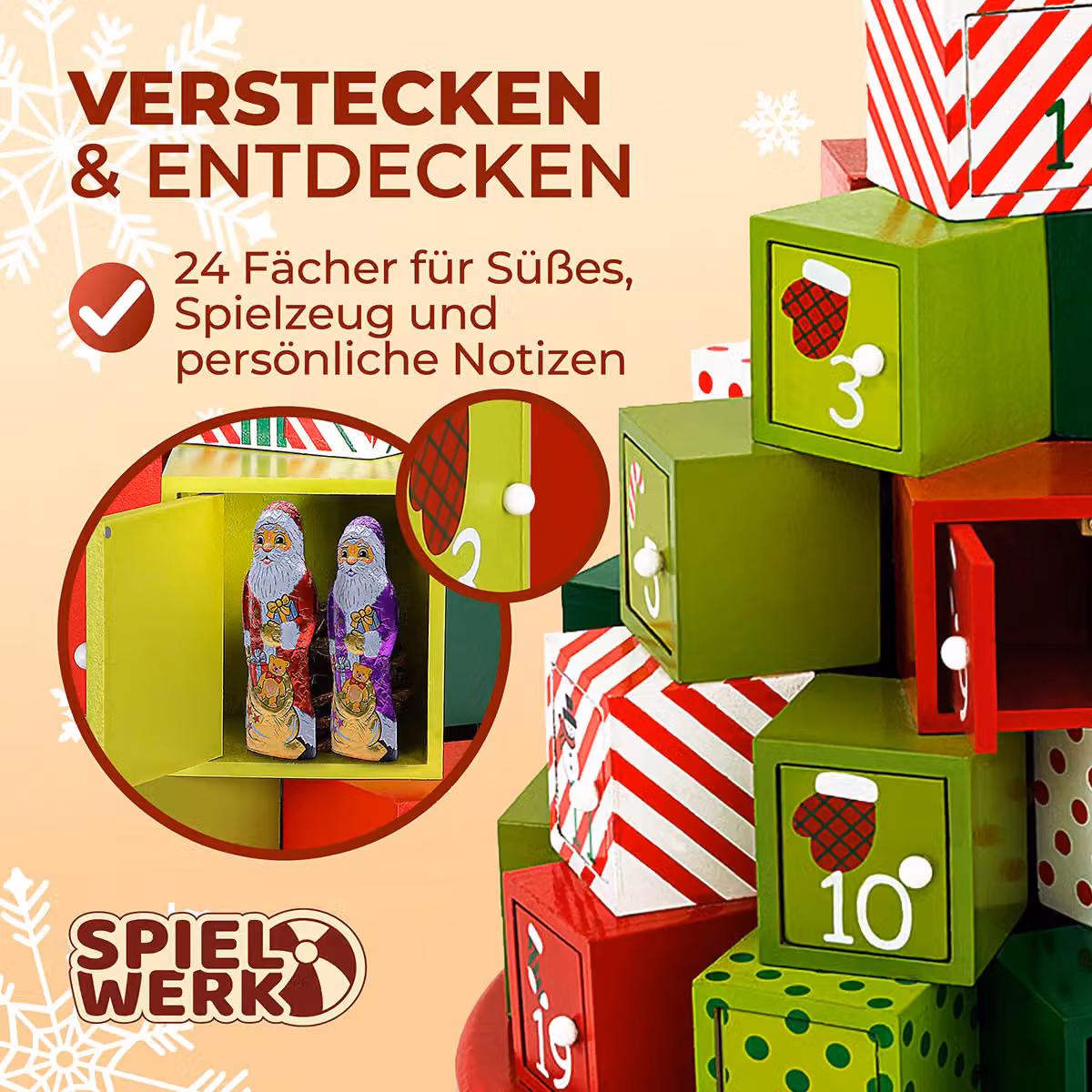 Calendario dell'avvento in legno Spielwerk multicolore da riempire con regali per adulti – 2