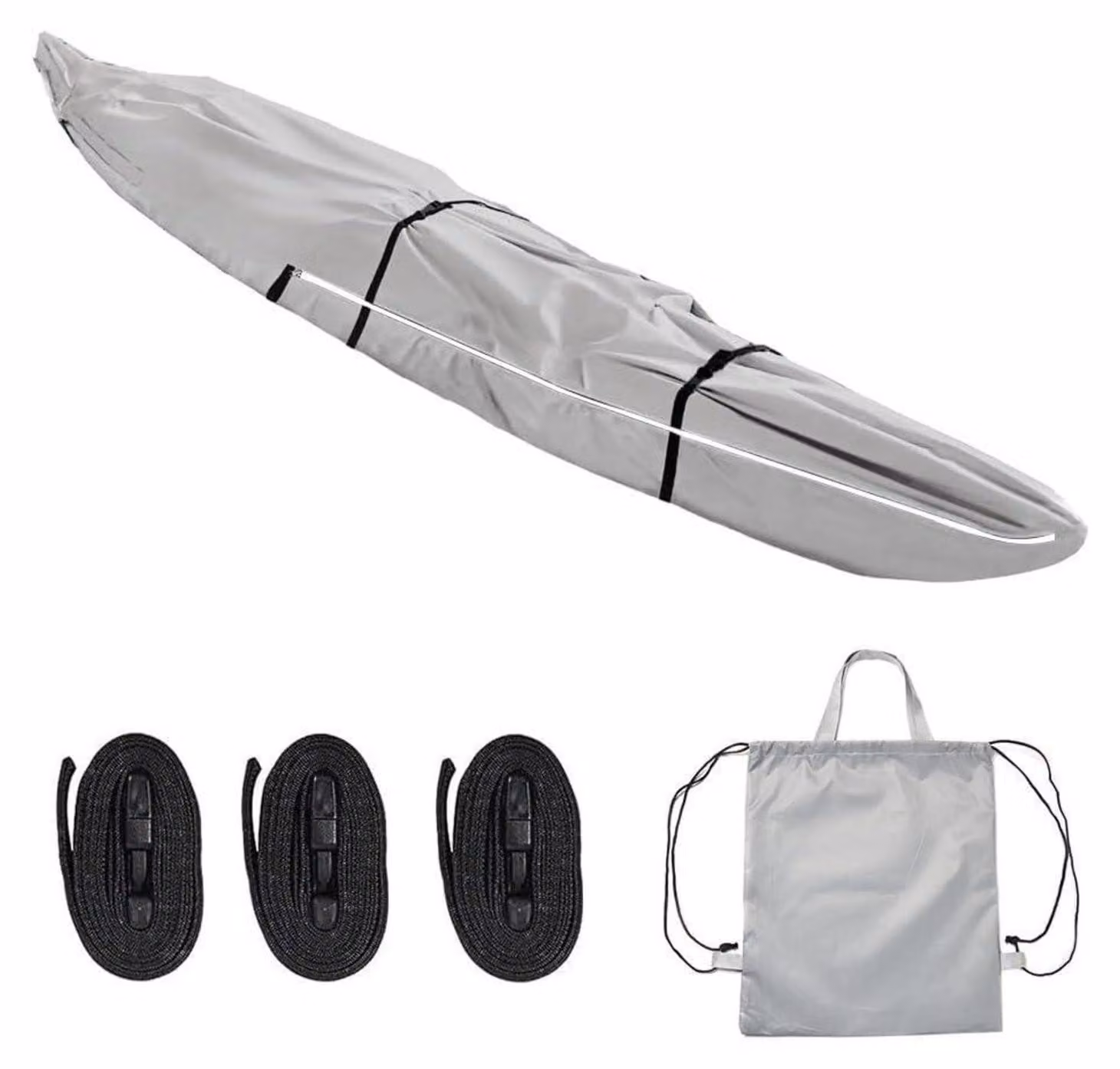 Copertura completa per kayak, impermeabile, resistente ai raggi UV, protezione solare, grigio, 5,5 metri x 100 cm, poliestere 420D