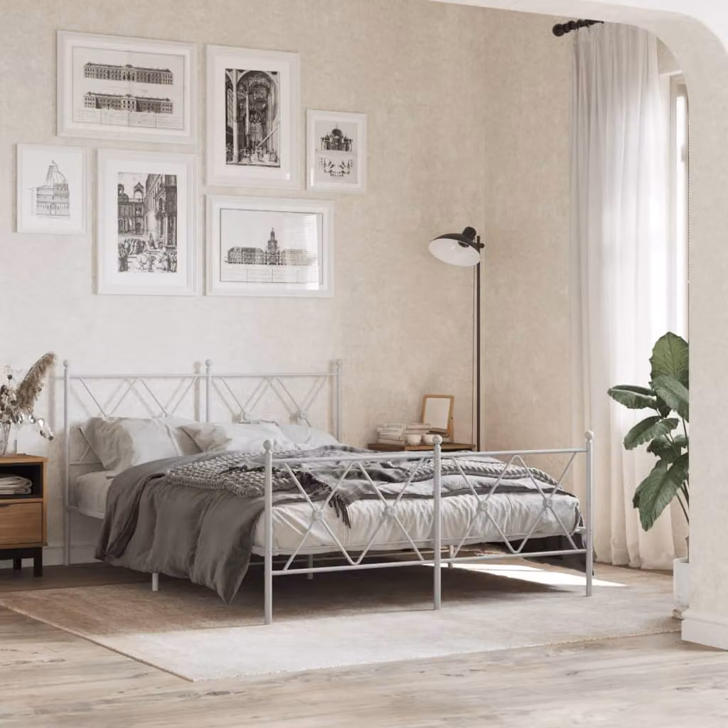vidaXL Giroletto con Testiera e Pediera in Metallo Bianco L/P/H: 140 x 200 x 90,5 cm