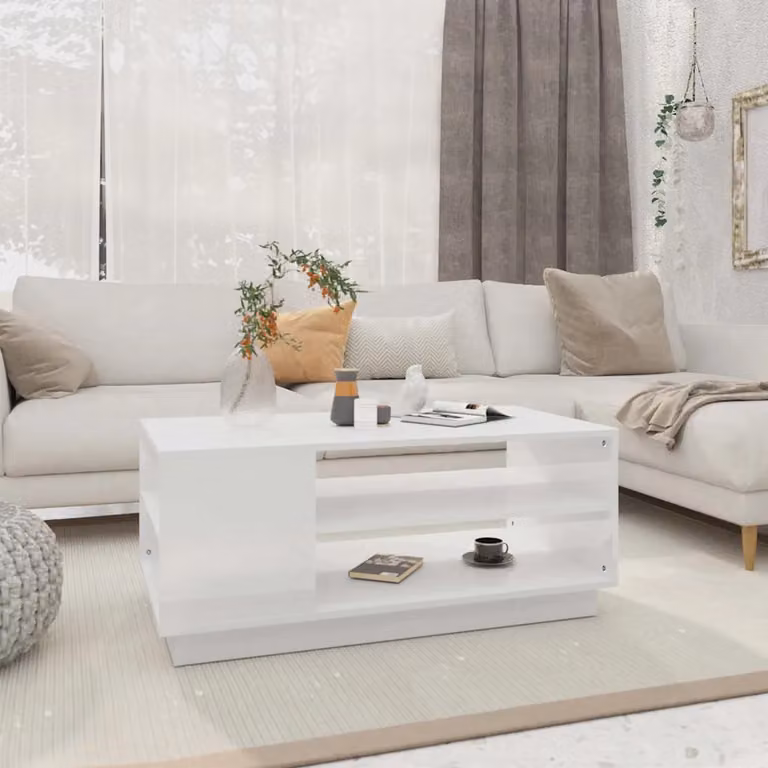 vidaXL Tavolino da Salotto Moderno Bianco in MDF Laminato L: 102 cm, P: 55 cm, H: 43 cm