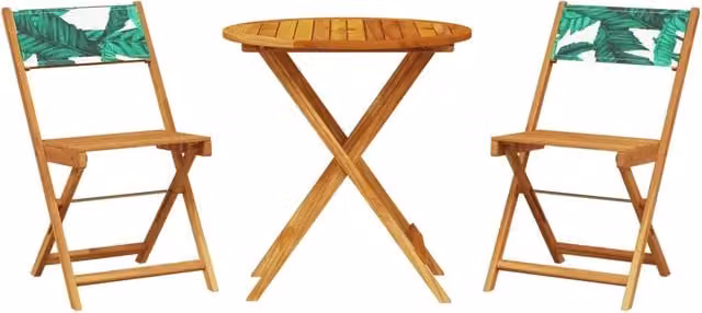 Set da Bistrot 3 pz | Set Salotto da Giardino Motivo Foglie in Tessuto e Legno Massello