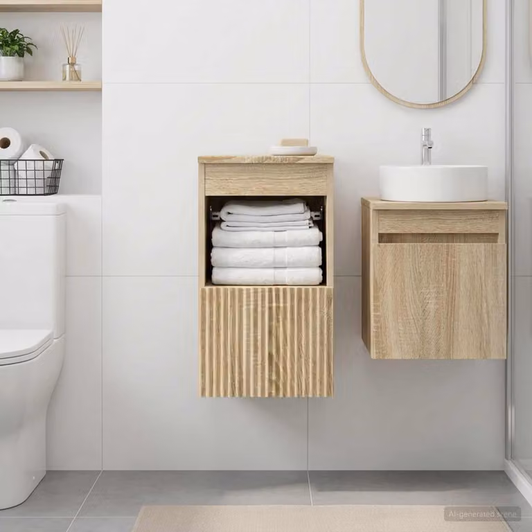 Mobile da bagno vidaXL in legno Rovere Sonoma marrone con ante a cerniera e ripiani interni L/P/H: 30 x 35 x 50 cm