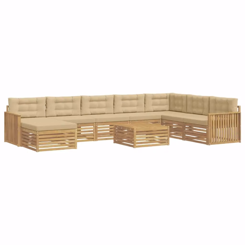 Set di divani da esterno a L vidaXL in legno di acacia con 9 pezzi, colori bianco, beige e marrone – 2