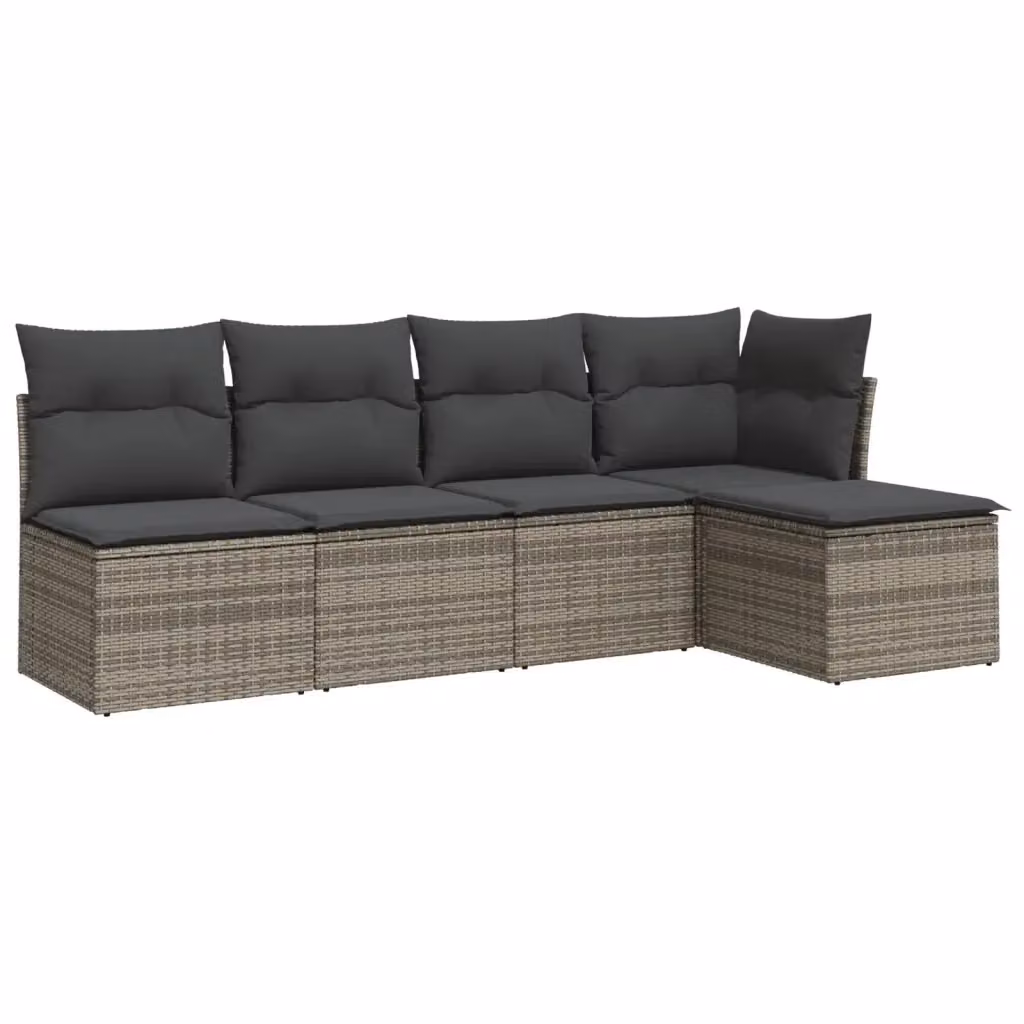 vidaXL Set Divano da Giardino 5 pz a Forma di L in Polyrattan Grigio con Cuscini Imbottiti e Coperture Rimovibili – 2