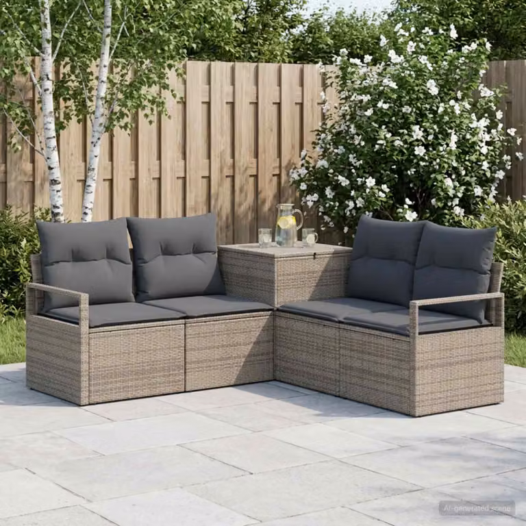 Set di divani da giardino vidaXL in polyrattan con forma a L, colore grigio e antracite, comprensivo di cuscini e struttura in metallo resistente alle intemperie