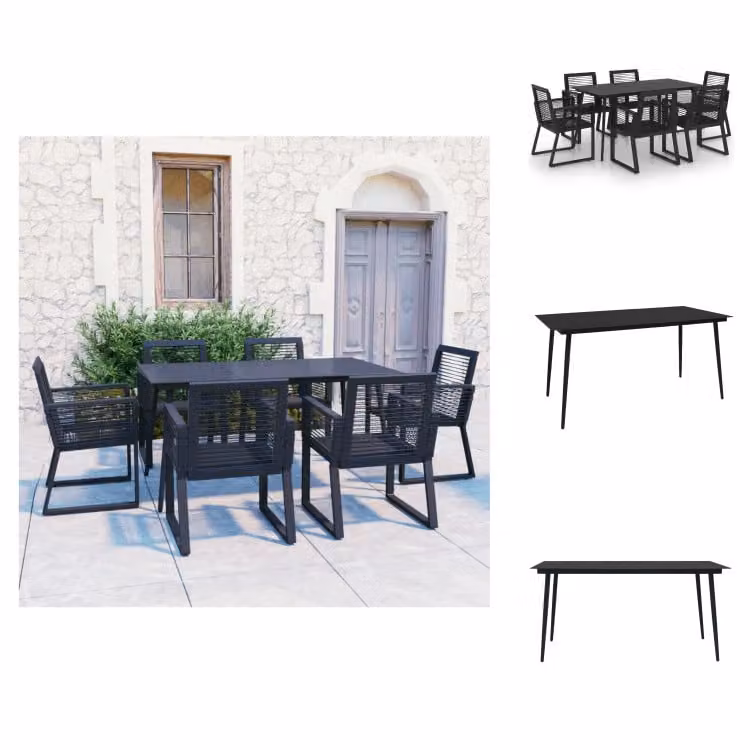 vidaXL set da pranzo da giardino 7 pezzi PVC rattan nero - Set di mobili da giardino