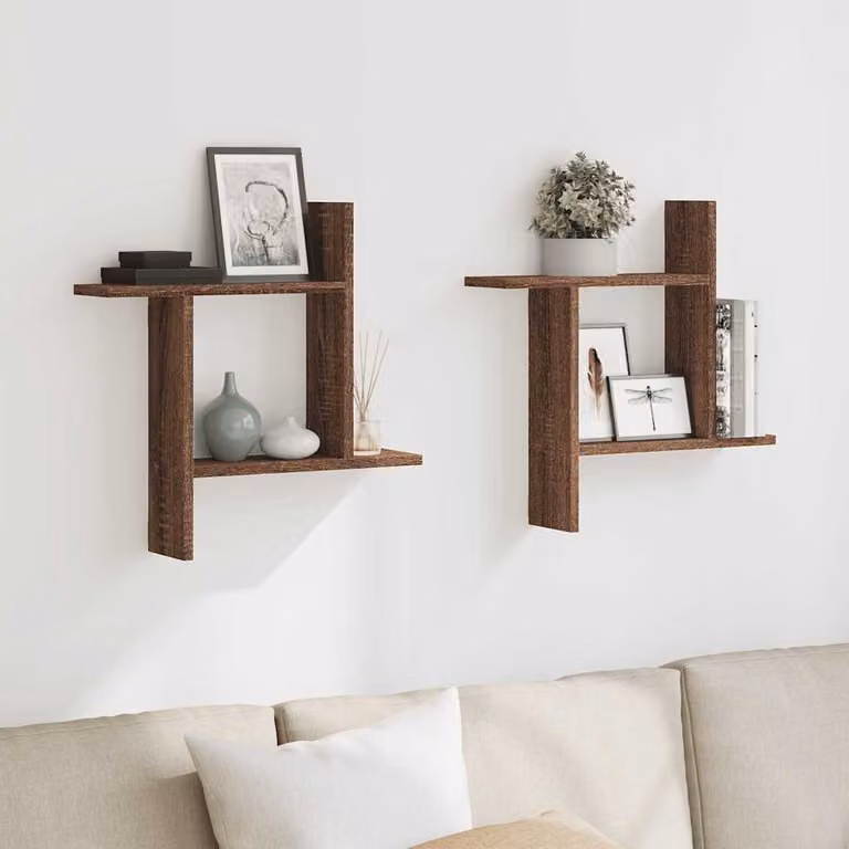 Set di 2 mensole da parete vidaXL in MDF color rovere marrone, L 50 cm x P 12 cm x H 50 cm