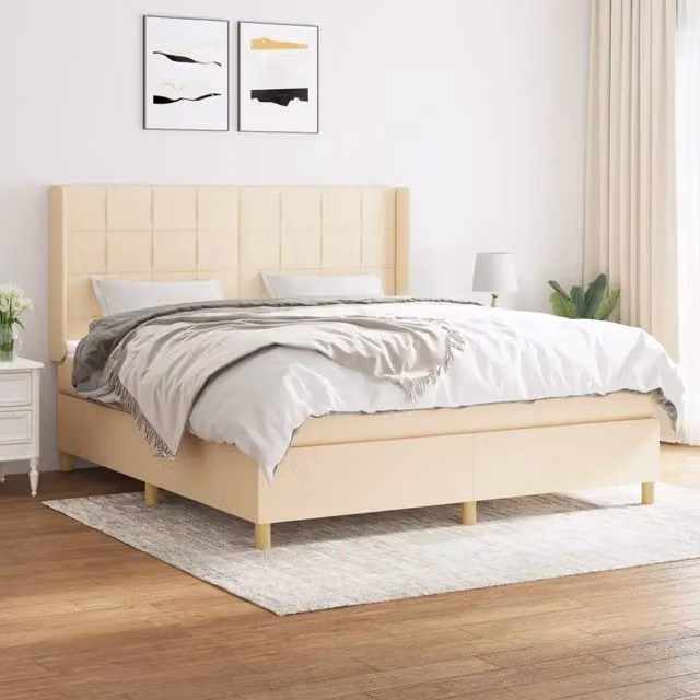 Letto Ibrido con Giroletto a Molle e Materasso vidaXL in Tessuto Beige e Bianco L/P/H: 180 x 200 x 203 cm
