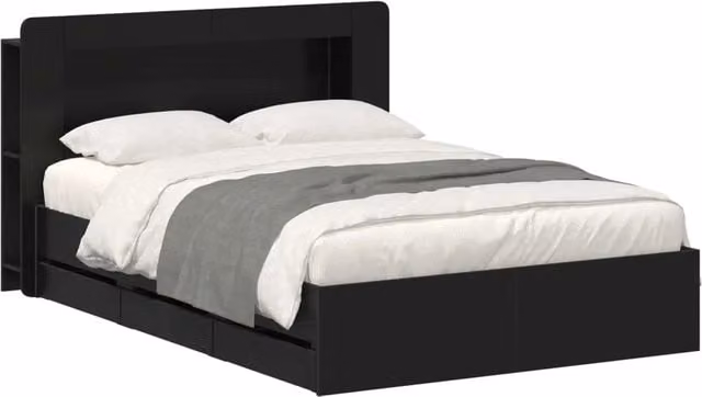 Letto matrimoniale | Letto per adulti | Telaio del letto con storage con testiera Nero 150 x 200 cm