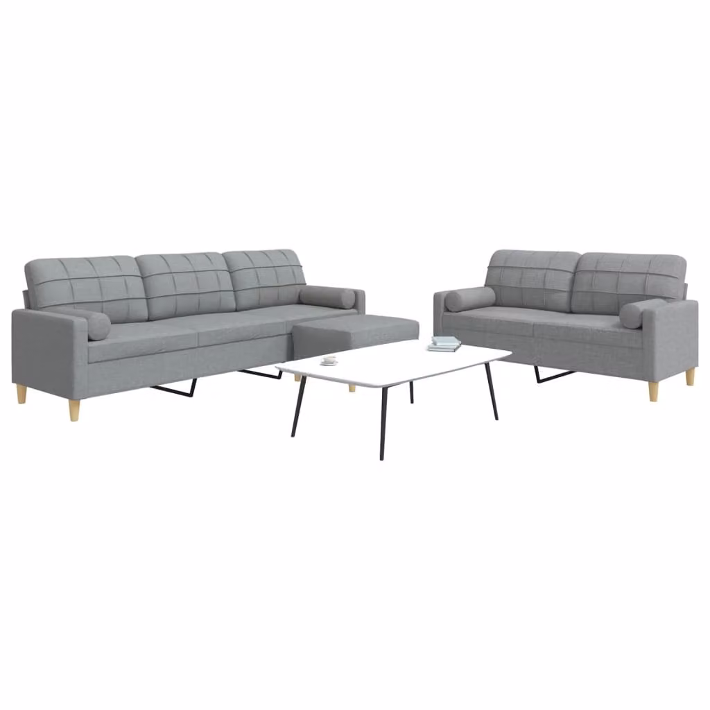 Maison Exclusive - Set divano a 3 pezzi con poggiapiedi e cuscini decorativi in tessuto grigio chiaro