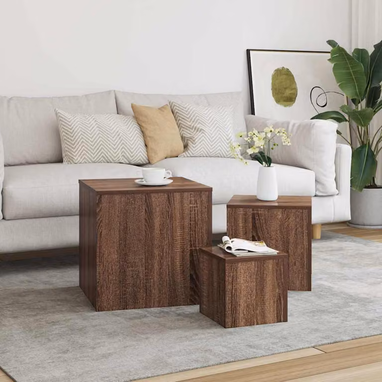 Set di 3 credenze vidaXL in legno multistrato e MDF color rovere marrone opaco