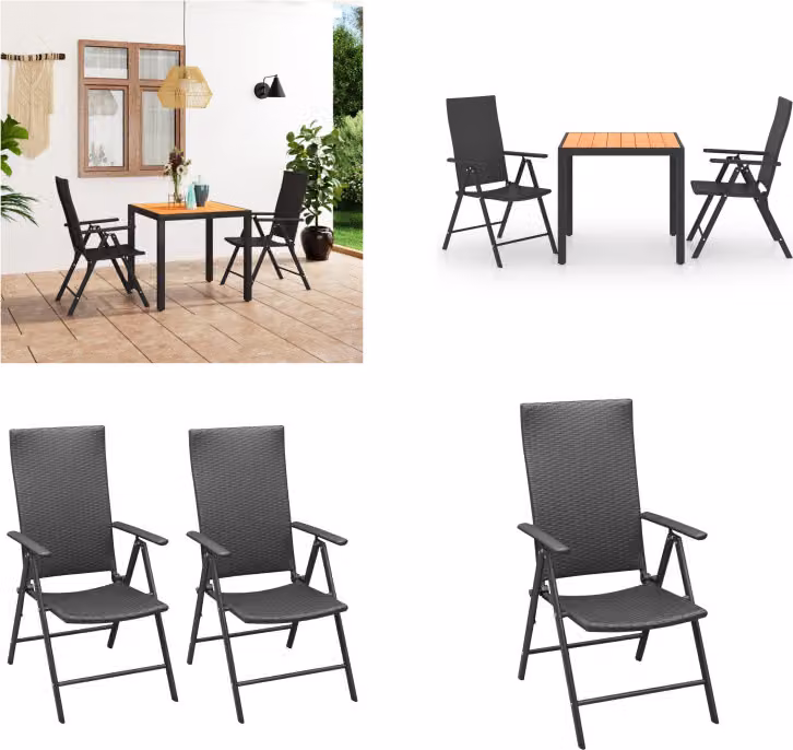 vidaXL Set da pranzo da giardino 3 pezzi nero e marrone - Set da pranzo da giardino - Set da pranzo da giardino - Set da salotto da giardino - Set da salotto da giardino