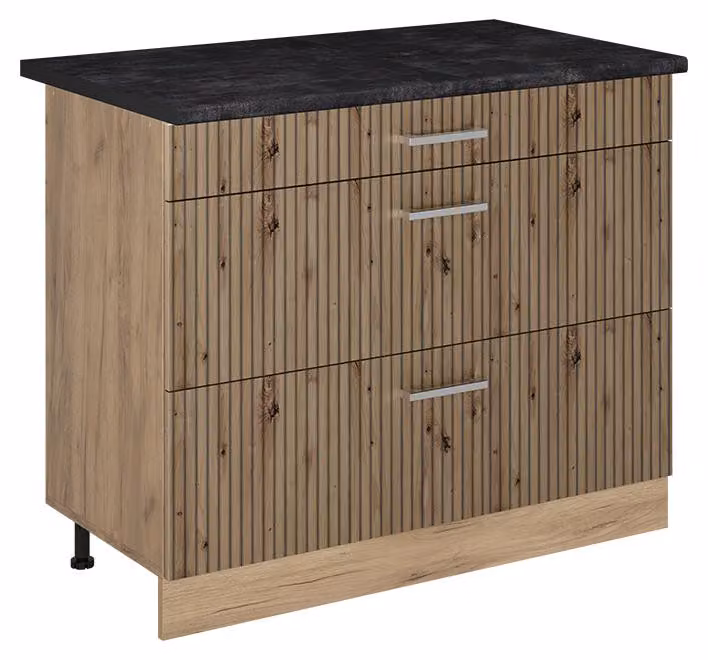 Mobiletto base per cucina Vicco R-Line Rovere artigianale/Rovere dorato 100 cm piano di lavoro Antracite, Model 71610