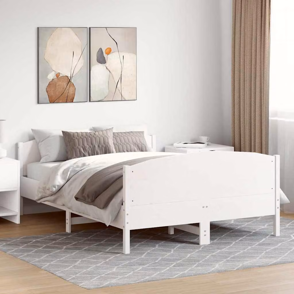 vidaXL Giroletto in legno massello di pino bianco con doghe fisse L/P: 150 x 200 cm