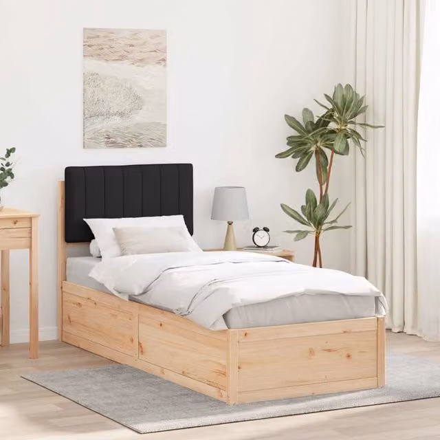 Letto con Testiera Rivestita-Struttura Letto con Testiera Nero 80 x 200 cm Pino massello 255175