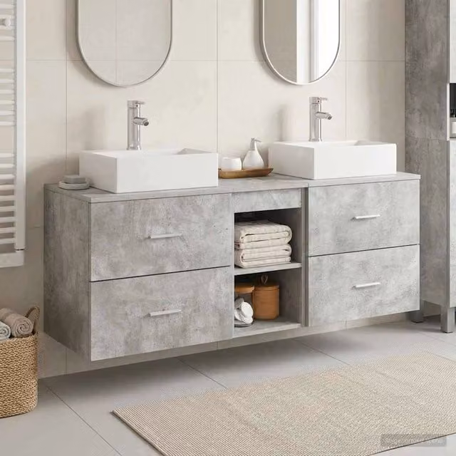 Set di Armadi da Bagno 3 pz Grigio Cemento 129 x 41 x 79,5 cm 3405838