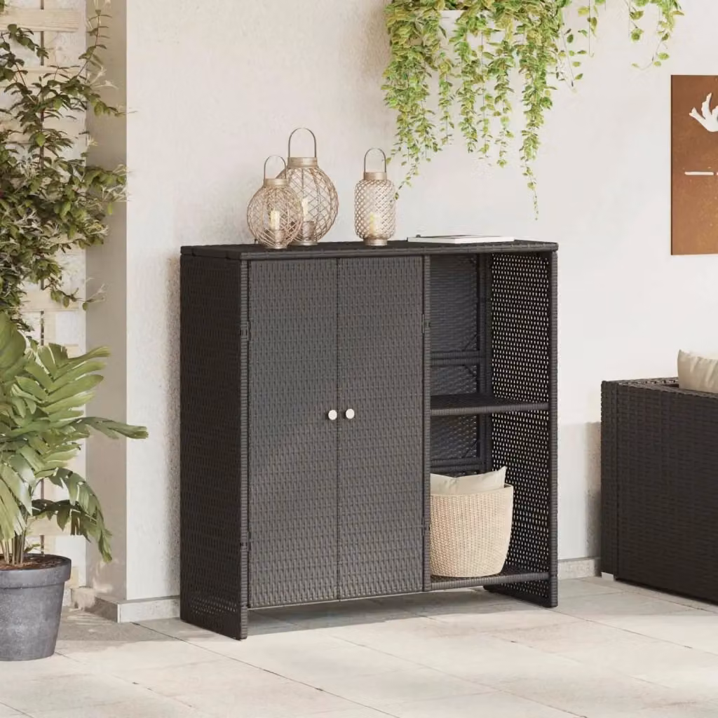 Armadio moderno con scaffale e ante in rattan Nero DESIGN IN L/P/H: 100 x 36 x 102 cm CFW8193240 – 2