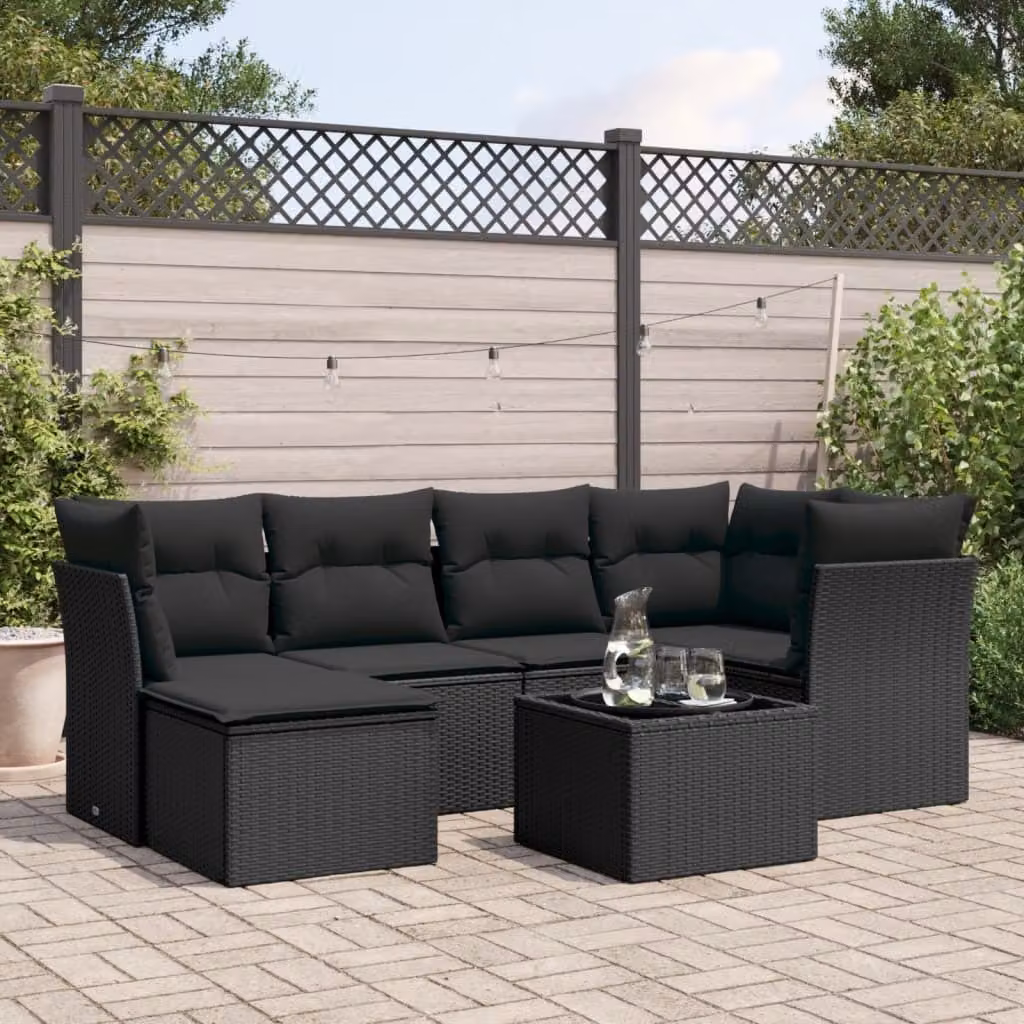 Maison Exclusive - Set da giardino 7 pezzi con cuscini in polyrattan nero