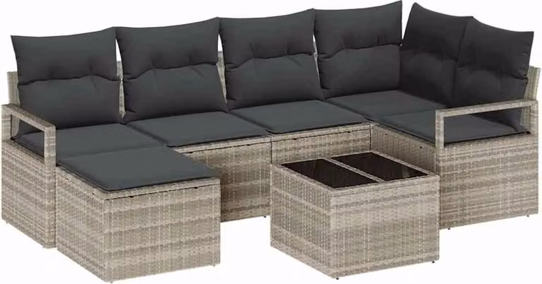 Set di divani 7 pcs Grigio chiaro polyrattan