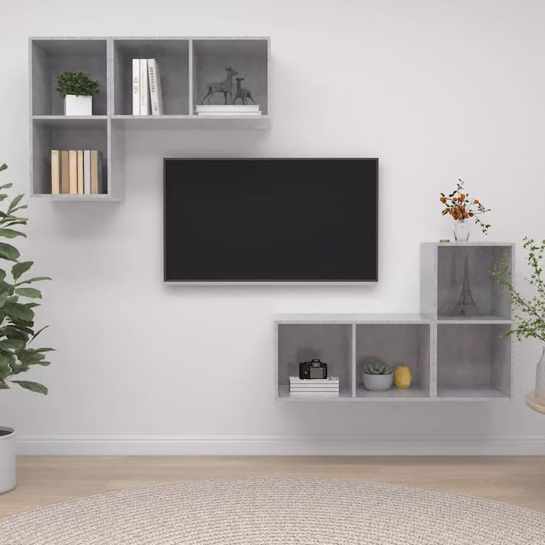 Mobile TV da parete vidaXL in legno multistrato e MDF, Grigio Cemento, stile rustico