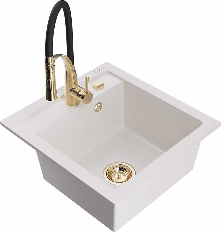 Mexen Vito lavello in granito a 1 vasca con miscelatore da cucina Aster, bianco - 6503-20-73450-57-B