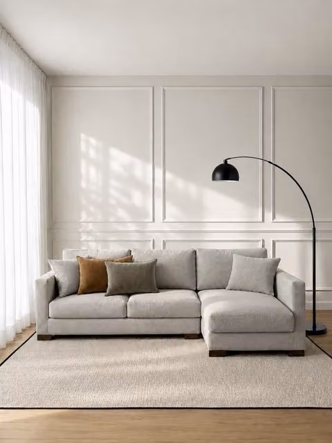 Divano Ober con chaise longue media destra Kenay Home, grigio, L: 242 cm