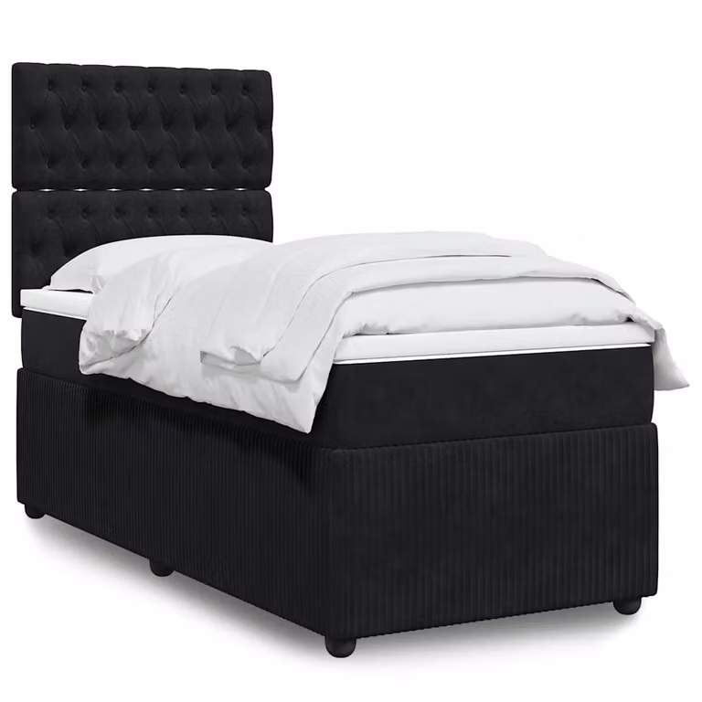 vidaXL Giroletto a Molle con Materasso Ibrido in Velluto Nero L/P/H: 200 x 80 x 150,5 cm