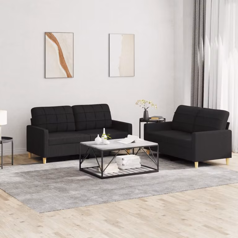 Set di 2 divani moderni vidaXL in tessuto nero con cuscini per soggiorno