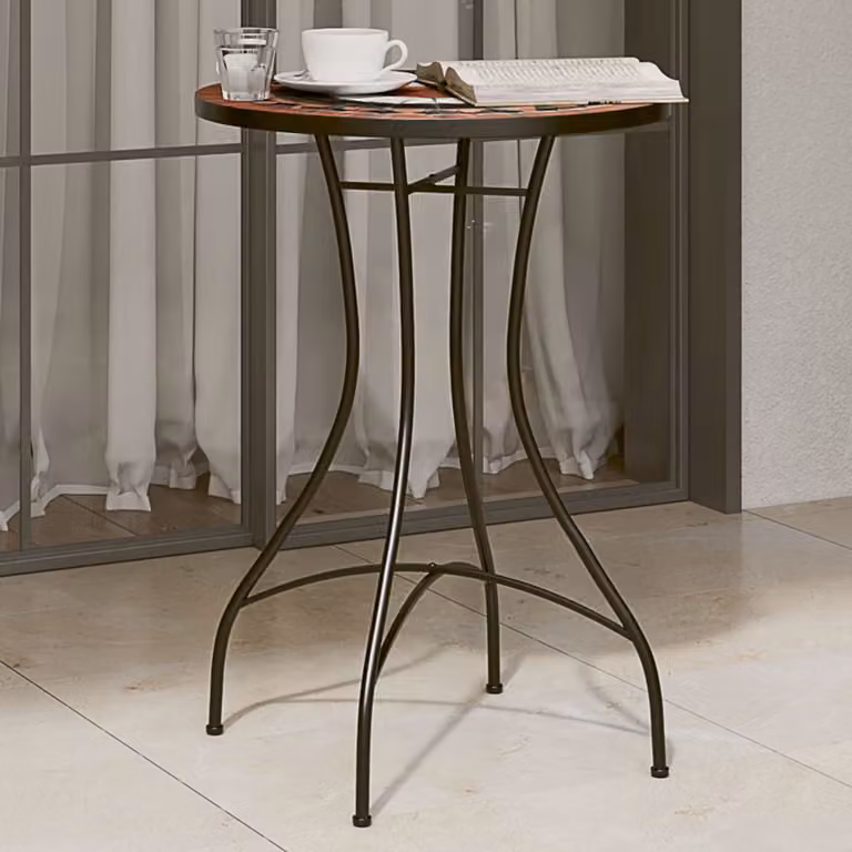 vidaXL Tavolino Bistrot Rotondo in Ceramica con Mosaico Arancione e Nero per Giardino e Terrazzo