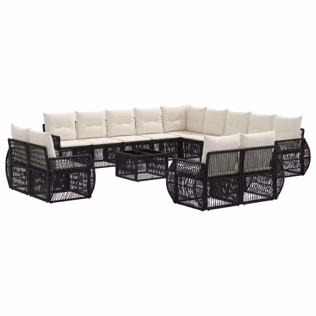 Set Divano da Giardino a Forma a U vidaXL in Polyrattan con Tavolino da Caffè e Cuscini, Nero e Bianco – 2
