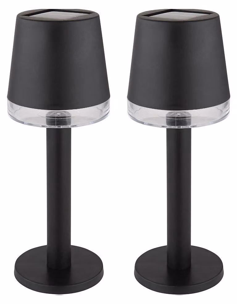 2x Luce solare a LED, lampada da tavolo, nera, H 21,5 cm