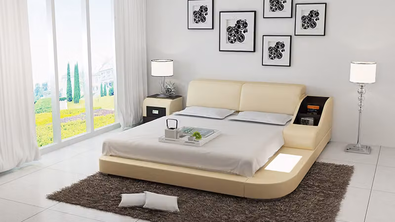 Design Bett XXL Big Betten Leder Hotel Polster 160x200cm Multifunktion Regal USB