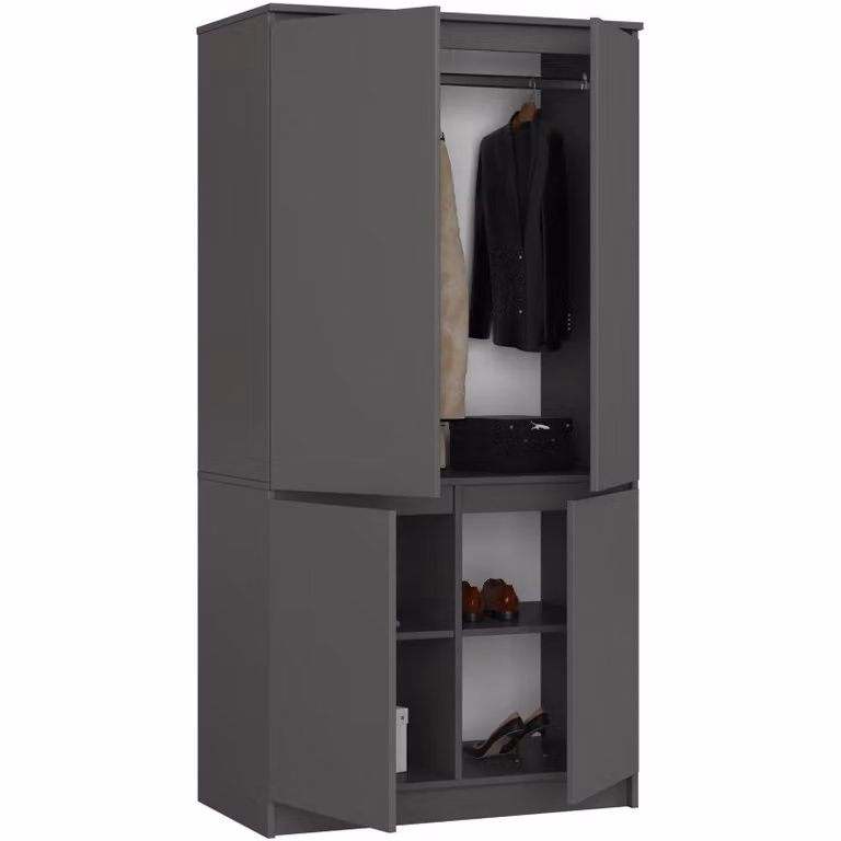 Armadio S90 da 90 cm, guardaroba a 4 ante, 4 scomparti, altezza 180 cm, profondità 51 cm, CLP