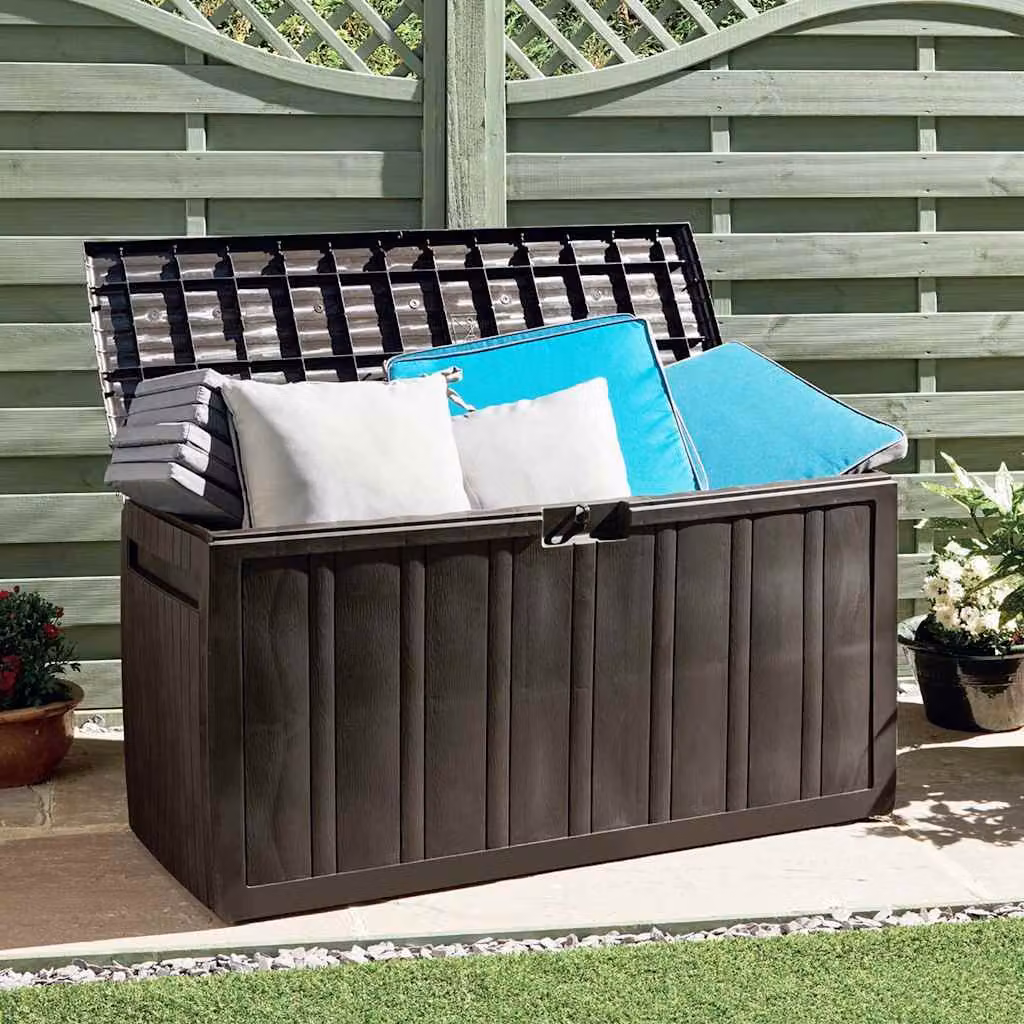 Baule Mobile Contenitore per Cuscini da Giardino vidaXL, Marrone, L 117 cm x P 45,5 cm x H 57,5 cm